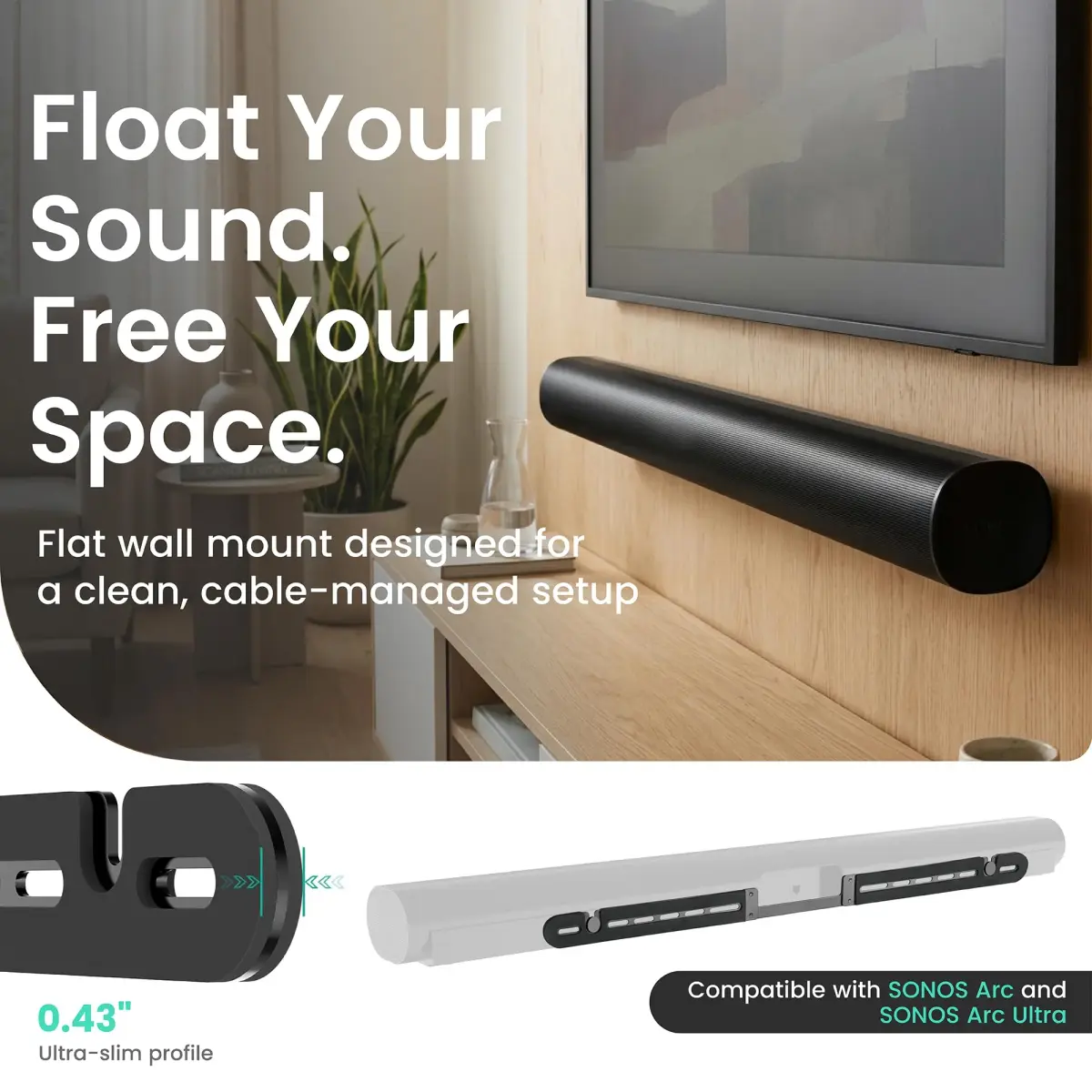 ynVISION.DESIGN Sonos Arc Ultra & Sonos Arc Wall Mount, Black | Flush Mount, 0.43" Deep, Steel Construction - view 2