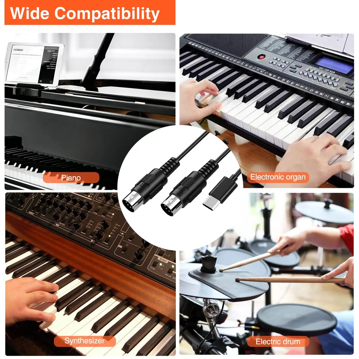LEKATO USB Type-C MIDI Cable 2m (6.5ft) | Plug & Play MIDI Interface for Mac/Windows - view 7