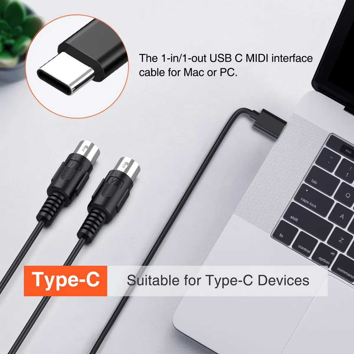 LEKATO USB Type-C MIDI Cable 2m (6.5ft) | Plug & Play MIDI Interface for Mac/Windows - view 2