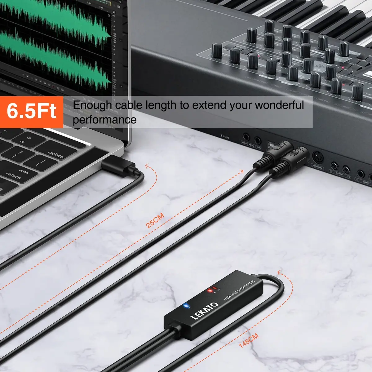 LEKATO USB Type-C MIDI Cable 2m (6.5ft) | Plug & Play MIDI Interface for Mac/Windows - view 4