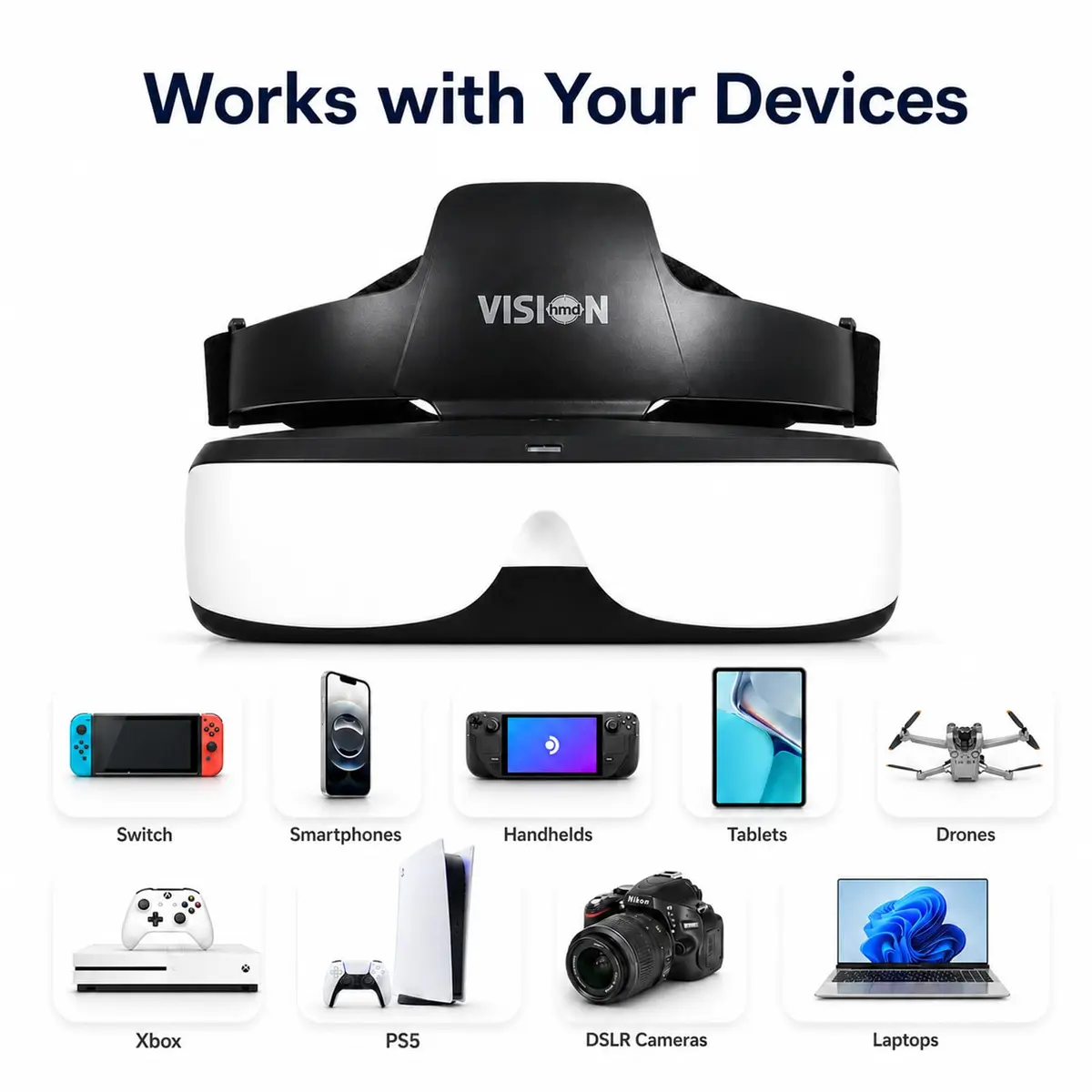 VISIONHMD Bigeyes H1 Video Glasses 2D & 3D | HDMI Input, Adjustable Lenses, Lightweight Personal Theater - view 6
