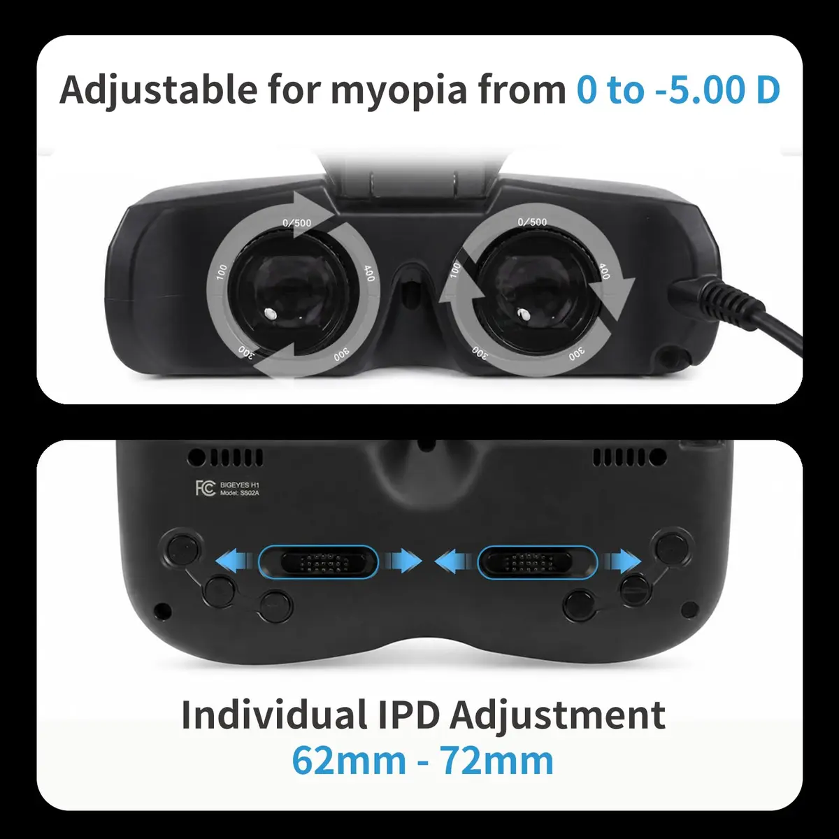 VISIONHMD Bigeyes H1 Video Glasses 2D & 3D | HDMI Input, Adjustable Lenses, Lightweight Personal Theater - view 7