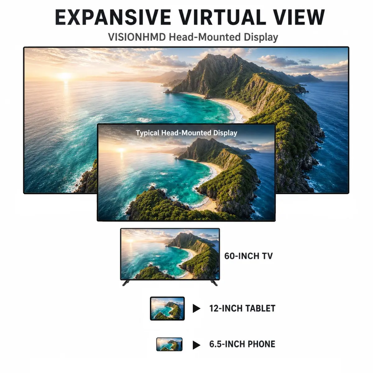 VISIONHMD Bigeyes H1 Video Glasses 2D & 3D | HDMI Input, Adjustable Lenses, Lightweight Personal Theater - view 4