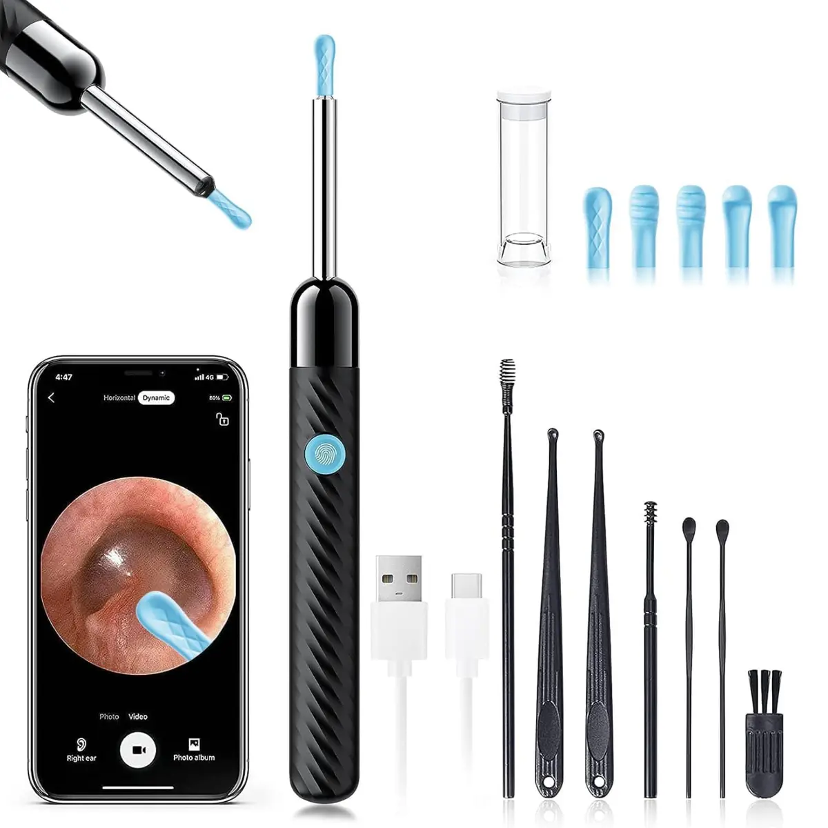 LEIPUT Ear Wax Removal Tool with 1080P HD Camera & 8 Pcs Ear Set - Black | FSA HSA Eligible - main product image
