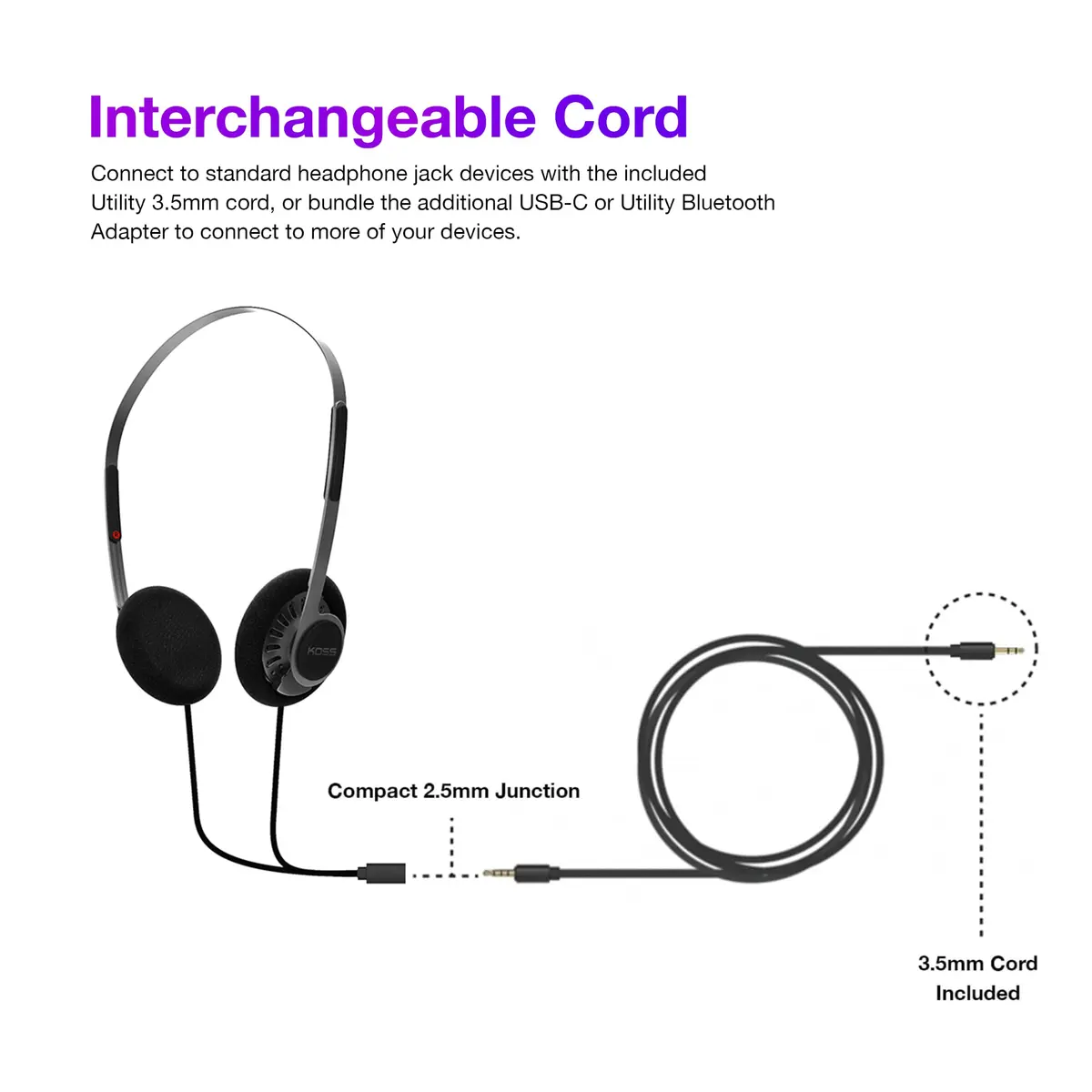 Koss KPH40 Utility On-Ear Headphones, Stealth Grey | Retro Open-Back Design, Audiophile Sound - view 4