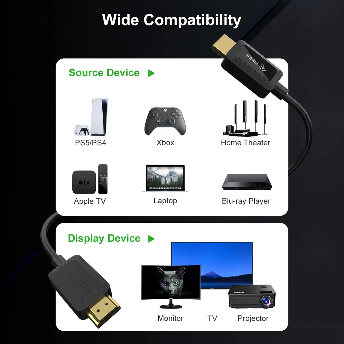 FIBBR Fiber Optic HDMI 2.1 Cable 1m (3.3ft) 48Gbps 8K@60Hz | Supports VRR, ALLM, eARC - view 9
