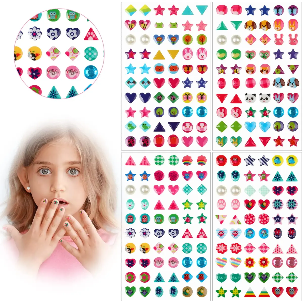 AUGSUN 240 Pcs Glitter Sticker Earrings for Girls | Non-Toxic, Assorted Colors, 3D Design - main product image