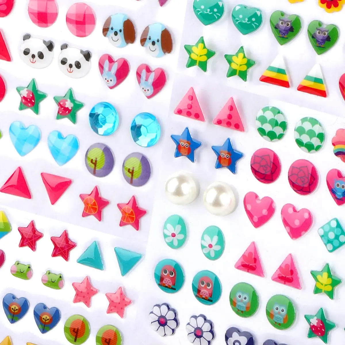 AUGSUN 240 Pcs Glitter Sticker Earrings for Girls | Non-Toxic, Assorted Colors, 3D Design - view 2