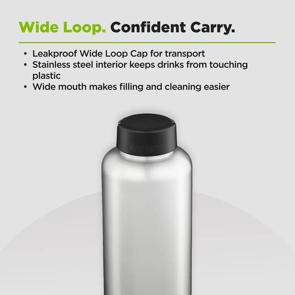 Klean Kanteen Wide Water Bottle with Loop Cap - Stainless Steel Water Bottle for Daily Hydration & Outdoor Use - Non-Insulated - BPA Free, Dishwasher Safe - Brushed Stainless, 64 oz - view 6