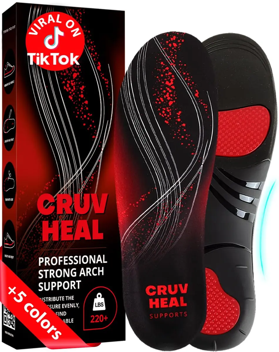CRUVHEAL High Arch Support Insoles XL | Heavy Duty Plantar Fasciitis Relief for Men & Women - main product image