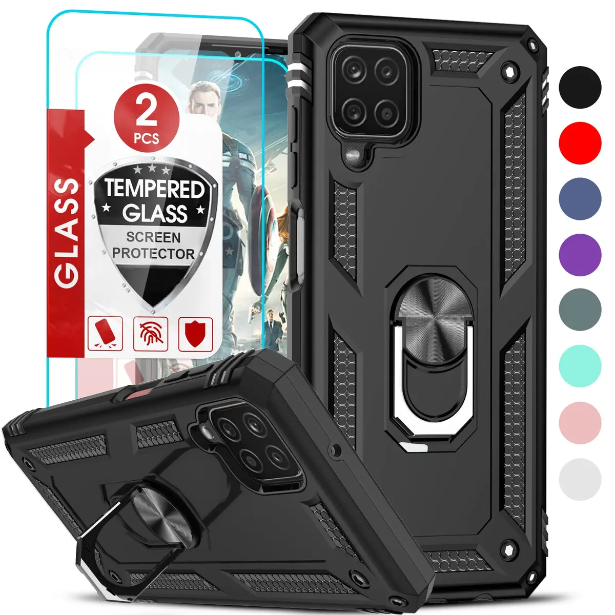 LeYi Galaxy A12 Phone Case Heavy Duty Shockproof Stand Black | Military Grade Drop & Screen Protection - main product image