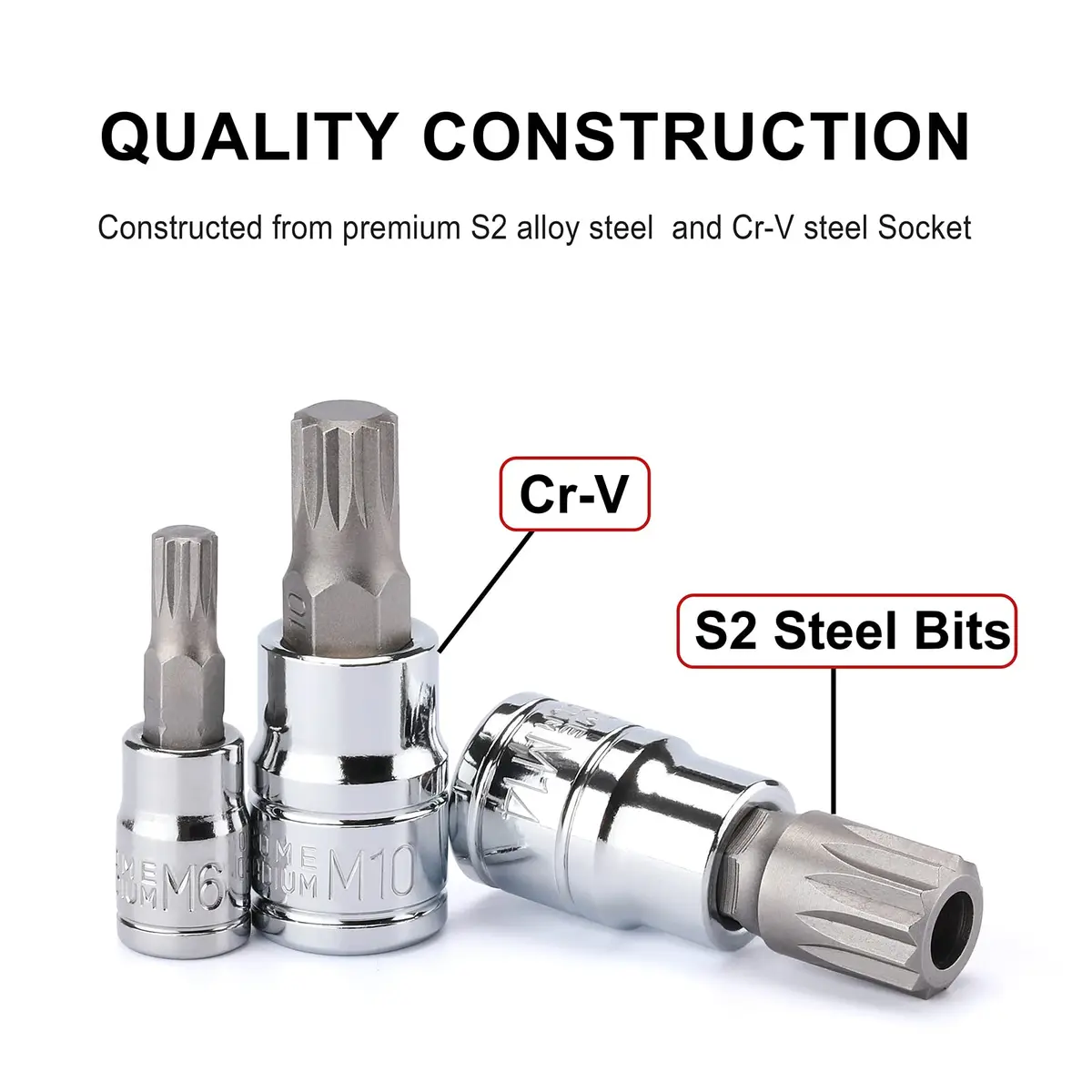 CASOMAN 10PCS 1/4-Inch, 3/8-Inch & 1/2-Inch Drive XZN Triple Square Spline Bit Socket Set, M4-M18, 12 Point Tamper Proof, Cr-V Sockets and S2 Steel Bits | Heavy Duty Alloy Steel - view 4