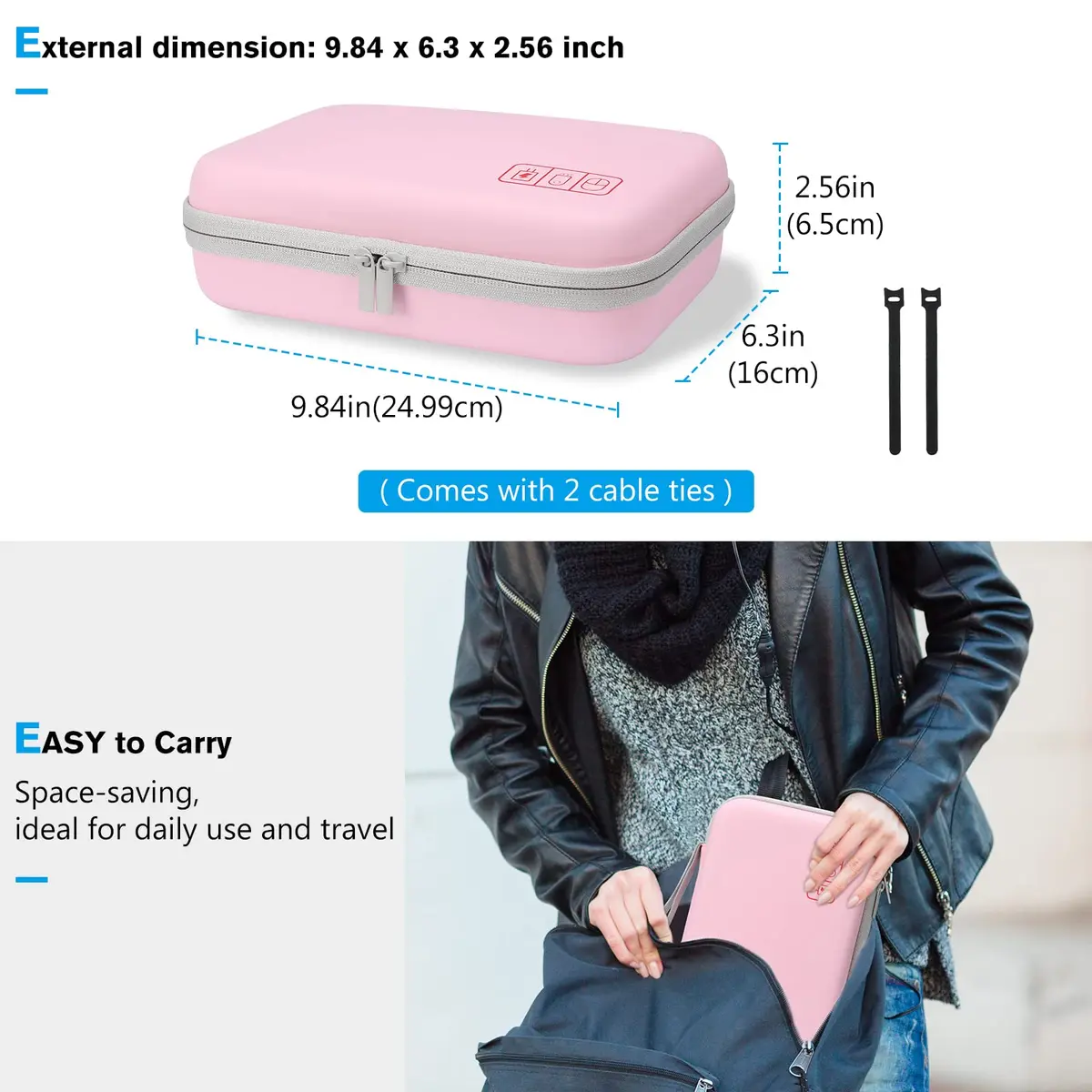 ProCase Hard Travel Electronic Organizer Case for MacBook Chargers Cables Power Bank Apple Magic Mouse Apple Pencil USB Flash Disk SD Card Portable Accessories Bag - Rosegold, L (24.99cm x 16cm x 6.5cm) - view 6