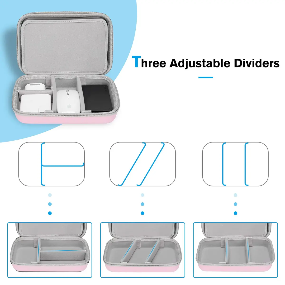 ProCase Hard Travel Electronic Organizer Case for MacBook Chargers Cables Power Bank Apple Magic Mouse Apple Pencil USB Flash Disk SD Card Portable Accessories Bag - Rosegold, L (24.99cm x 16cm x 6.5cm) - view 7