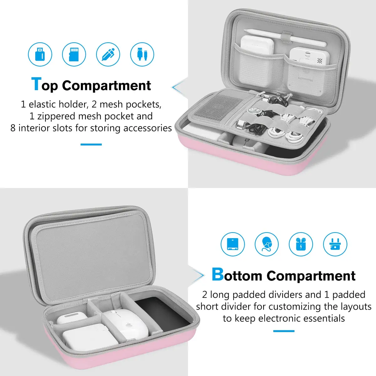 ProCase Hard Travel Electronic Organizer Case for MacBook Chargers Cables Power Bank Apple Magic Mouse Apple Pencil USB Flash Disk SD Card Portable Accessories Bag - Rosegold, L (24.99cm x 16cm x 6.5cm) - view 3