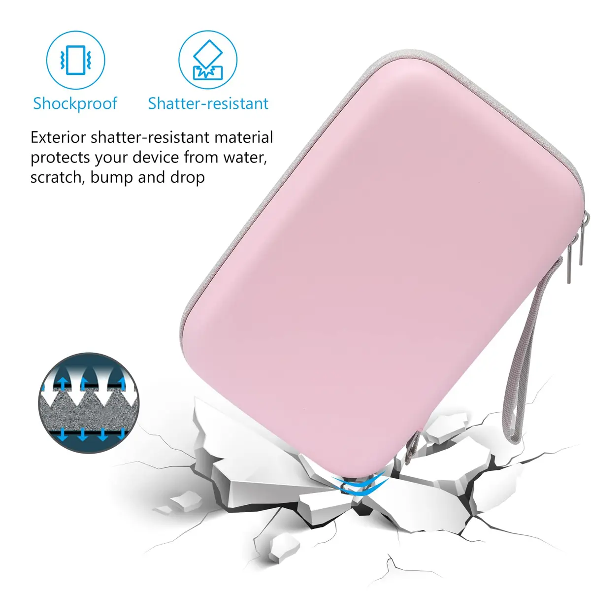ProCase Hard Travel Electronic Organizer Case for MacBook Chargers Cables Power Bank Apple Magic Mouse Apple Pencil USB Flash Disk SD Card Portable Accessories Bag - Rosegold, L (24.99cm x 16cm x 6.5cm) - view 4