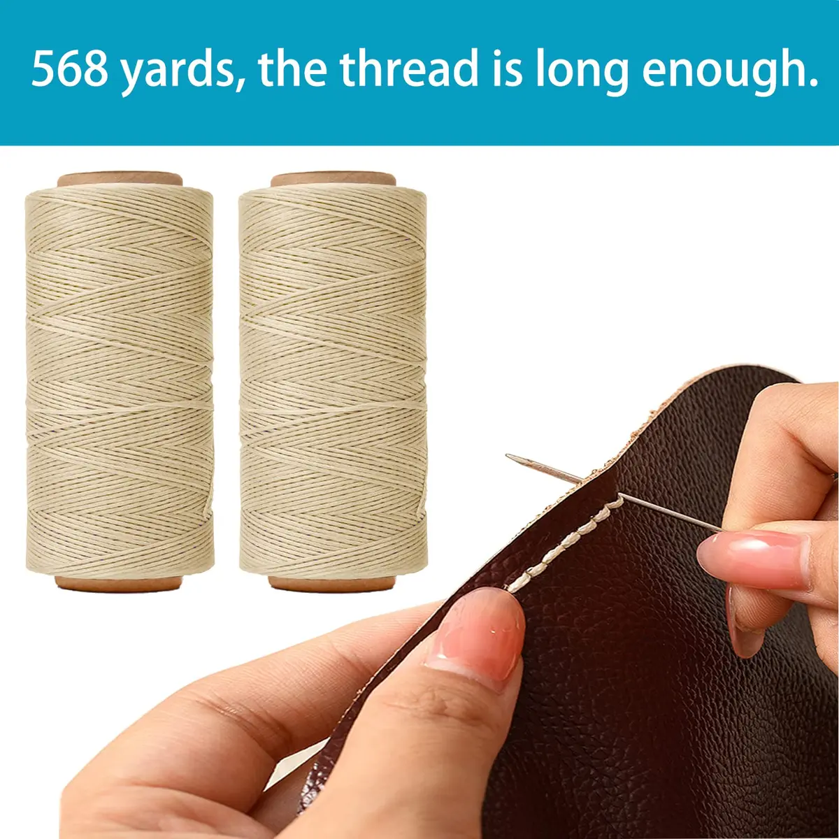 HILELIFE 568 Yards Waxed Thread for Leather Sewing, 150D 0.8mm (Beige) | Strong & Durable Leather Thread - view 6