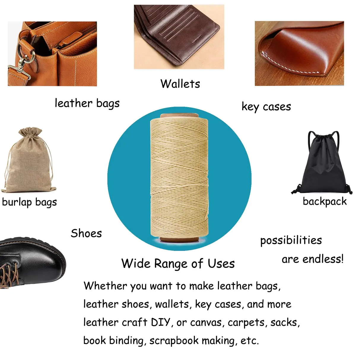 HILELIFE 568 Yards Waxed Thread for Leather Sewing, 150D 0.8mm (Beige) | Strong & Durable Leather Thread - view 7