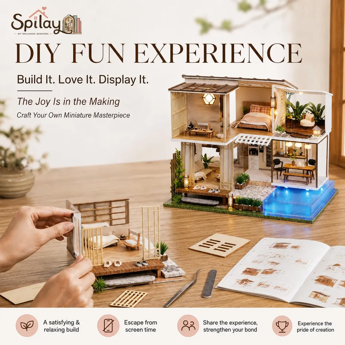 Spilay Miniature Dollhouse Kit for Adults | DIY Craft, Home Decor & Gift (11.41*9.25*9.45 IN) - view 5