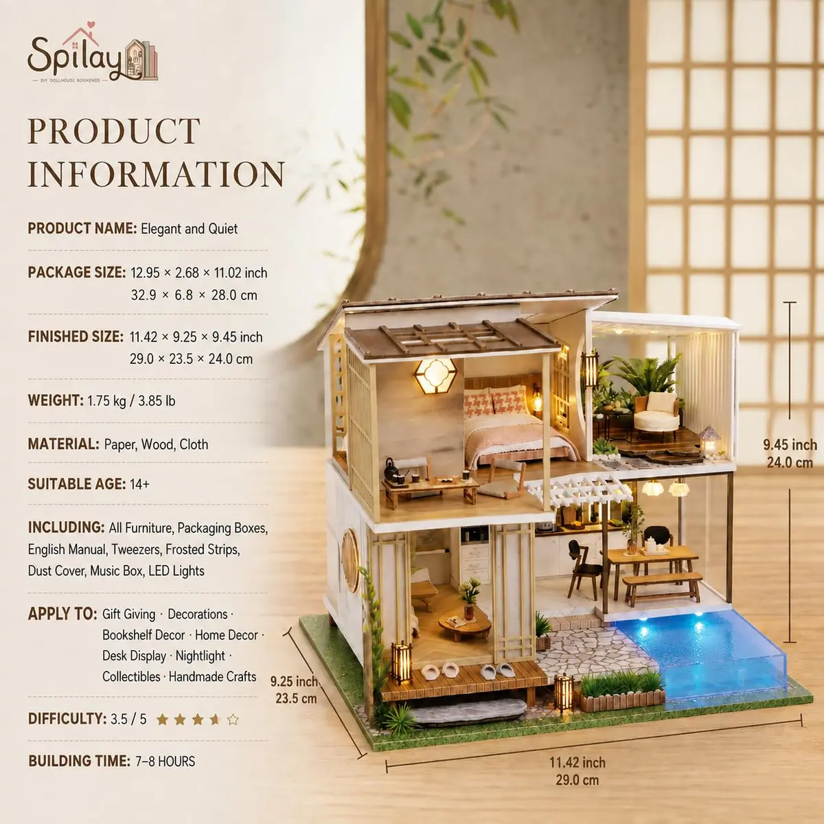 Spilay Miniature Dollhouse Kit for Adults | DIY Craft, Home Decor & Gift (11.41*9.25*9.45 IN) - view 2