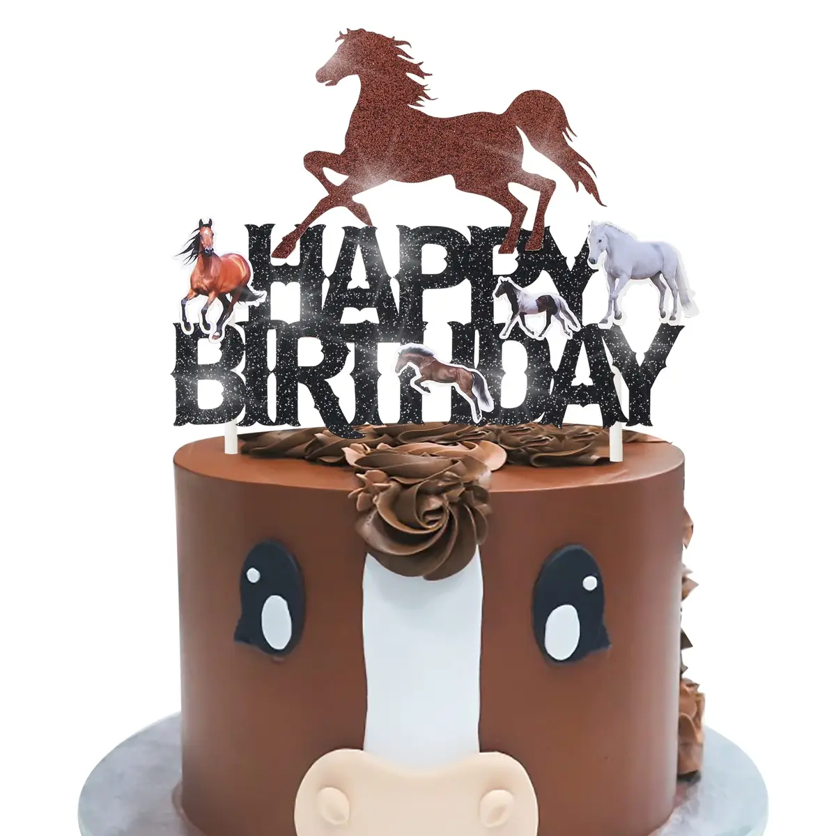 umoni Horse Happy Birthday Cake Topper Horse Racing Party Glitter Cake Decoration 7.8in x 6.1in | Horse Theme Celebration - view 6