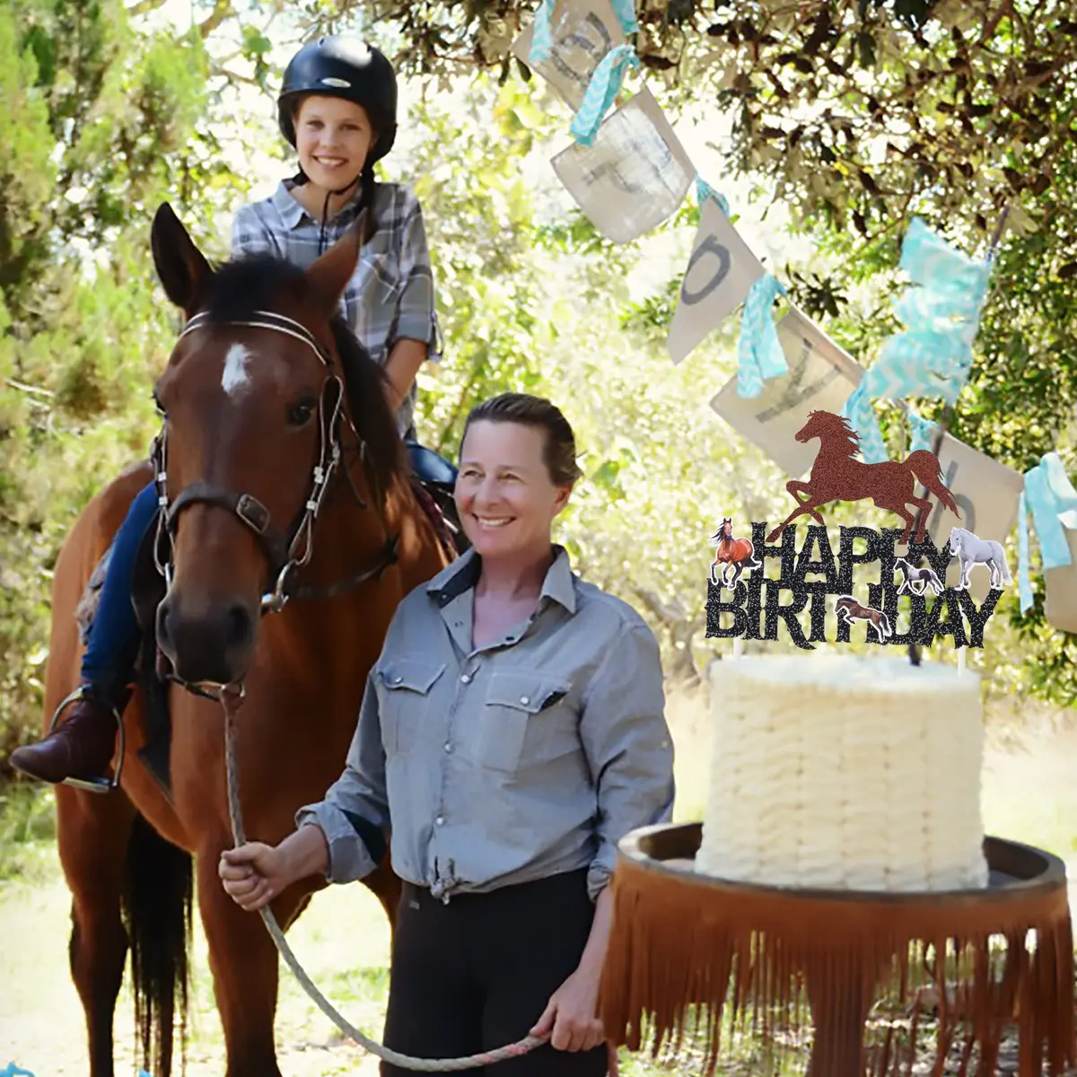 umoni Horse Happy Birthday Cake Topper Horse Racing Party Glitter Cake Decoration 7.8in x 6.1in | Horse Theme Celebration - view 7