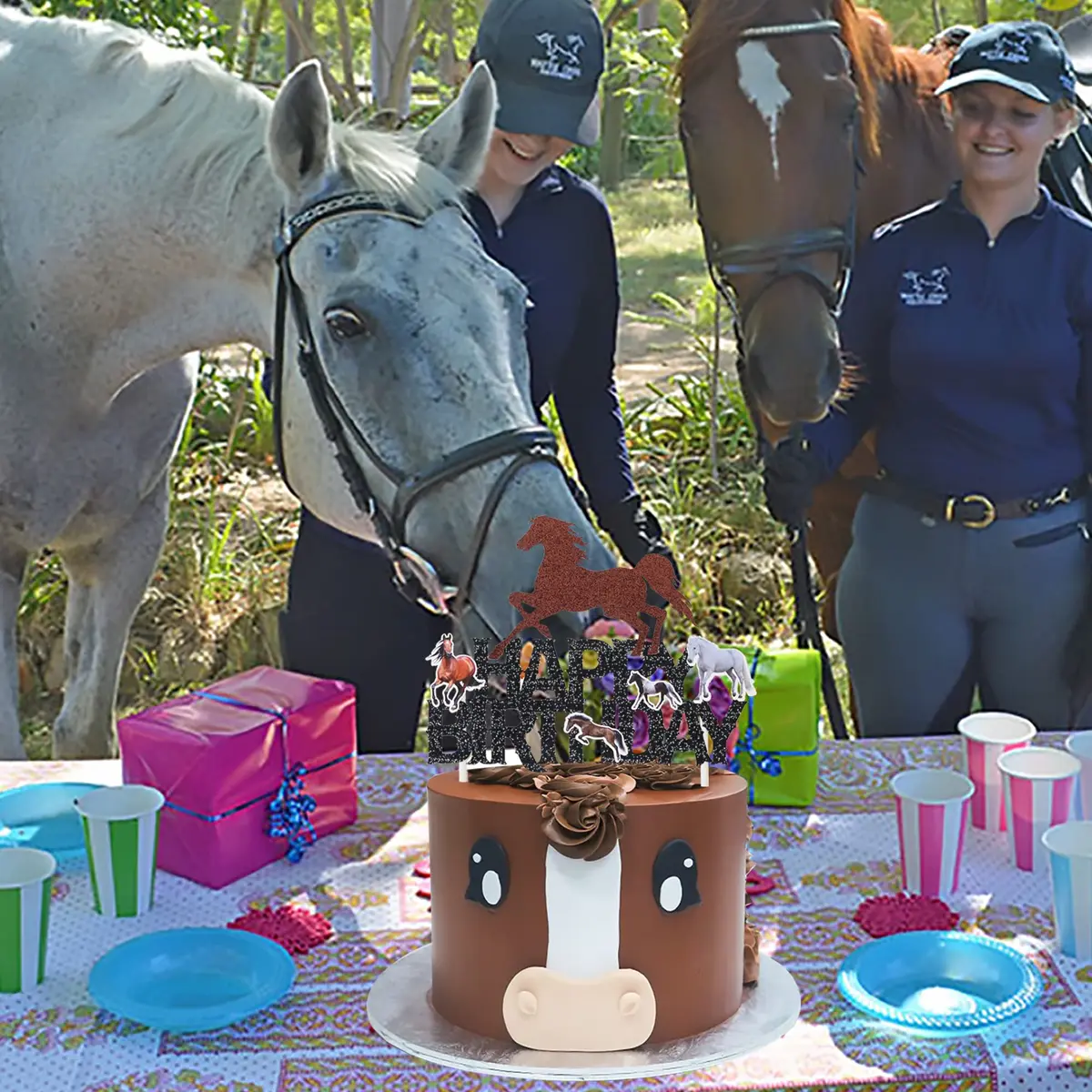 umoni Horse Happy Birthday Cake Topper Horse Racing Party Glitter Cake Decoration 7.8in x 6.1in | Horse Theme Celebration - view 8