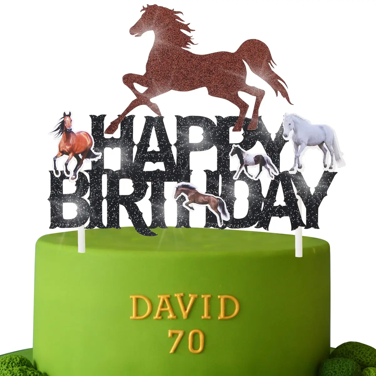 umoni Horse Happy Birthday Cake Topper Horse Racing Party Glitter Cake Decoration 7.8in x 6.1in | Horse Theme Celebration - view 9