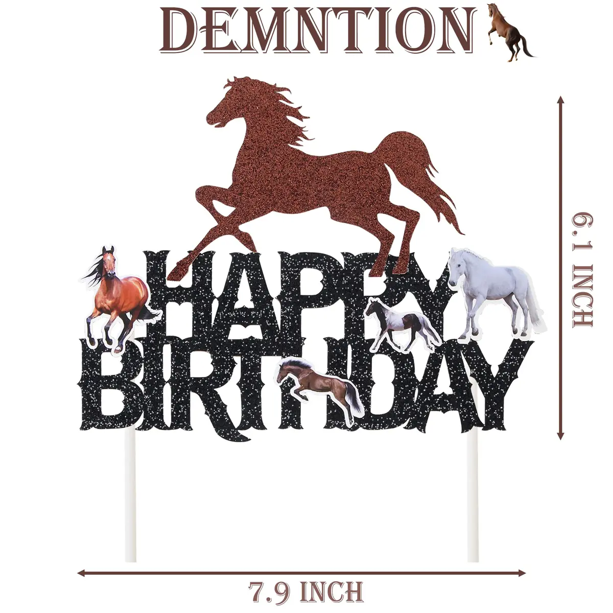 umoni Horse Happy Birthday Cake Topper Horse Racing Party Glitter Cake Decoration 7.8in x 6.1in | Horse Theme Celebration - view 4