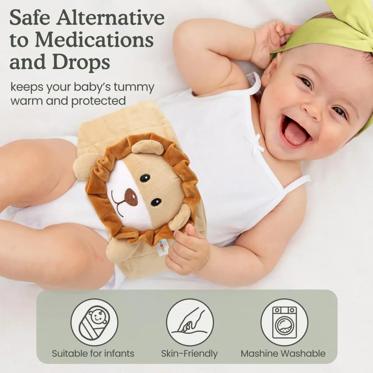 Cuckool Baby Colic & Gas Relief Heated Tummy Wrap (Lion, 15.5-22 Inch Waist) | Soothes Upset Stomach & Bloating - view 3