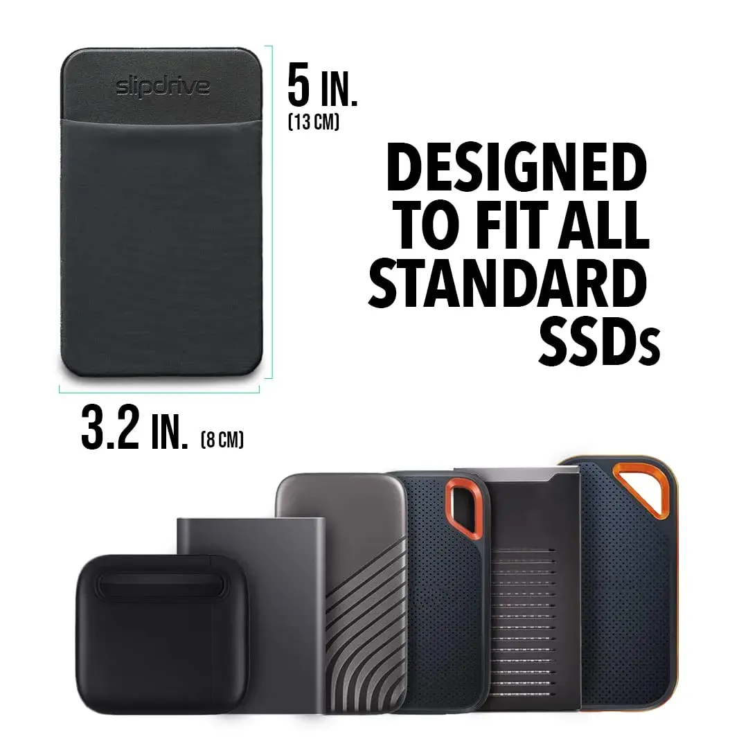 Slipdrive Portable SSD Sleeve for Laptops & Tablets - Black | Secure Stick-On Carrying Case for External Drives - view 2