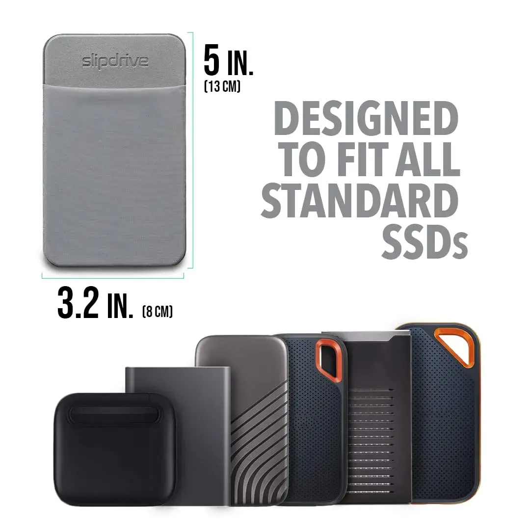 Slipdrive Gray Portable Hard Drive Sleeve for Laptop | 13 cm x 8.1 cm (5" x 3.2") Stick-on Case - view 2