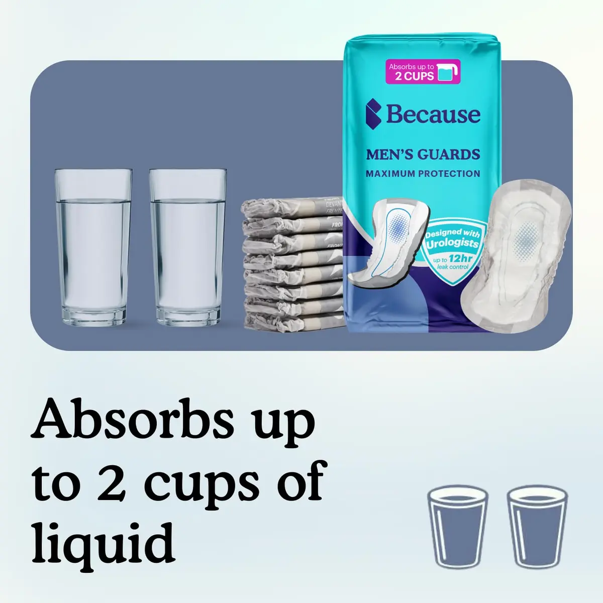 Because Premium Guards for Men - 20 Count Pack | 2 Cups Absorbency, Discreet, Odor Control - view 4