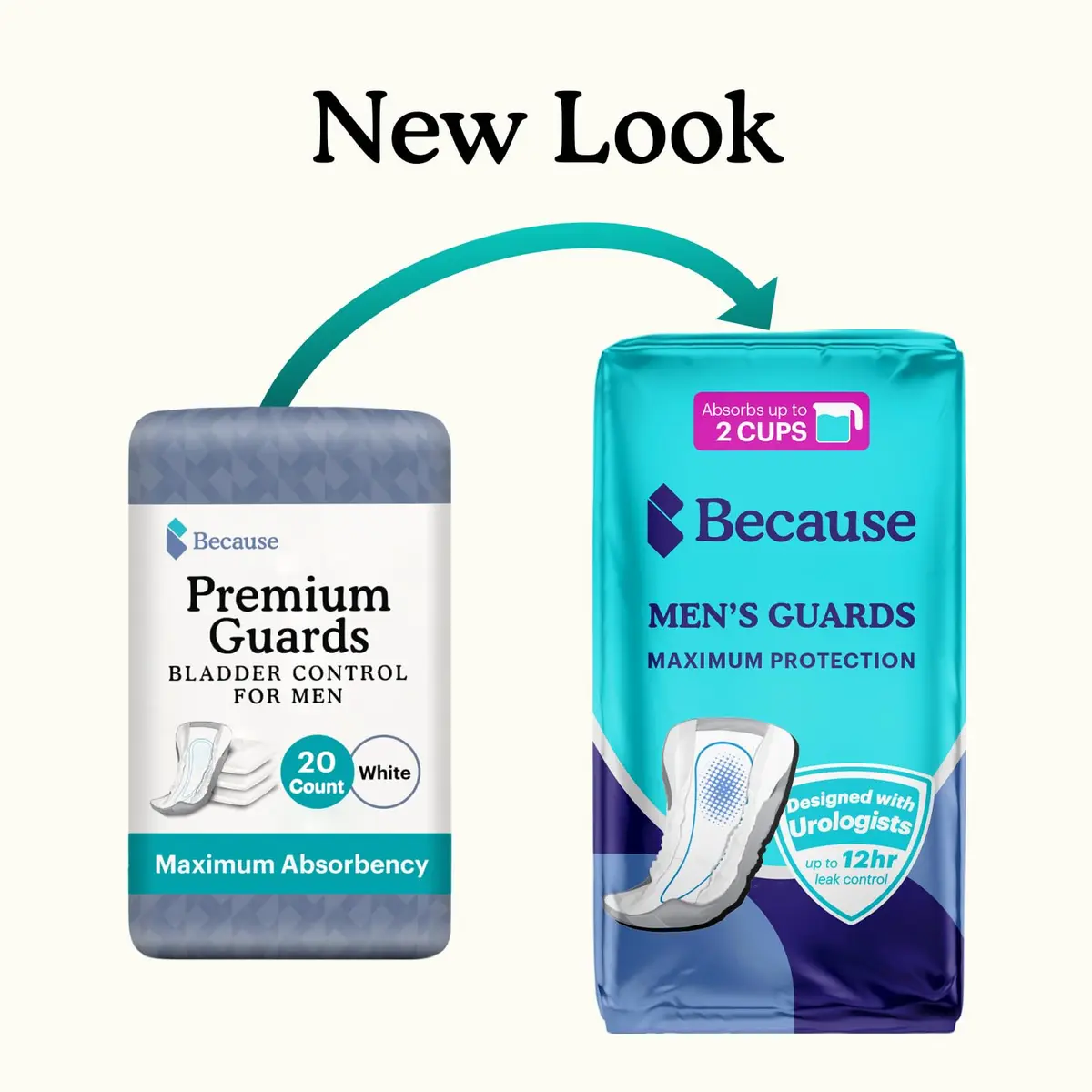 Because Premium Guards for Men - 20 Count Pack | 2 Cups Absorbency, Discreet, Odor Control - view 2