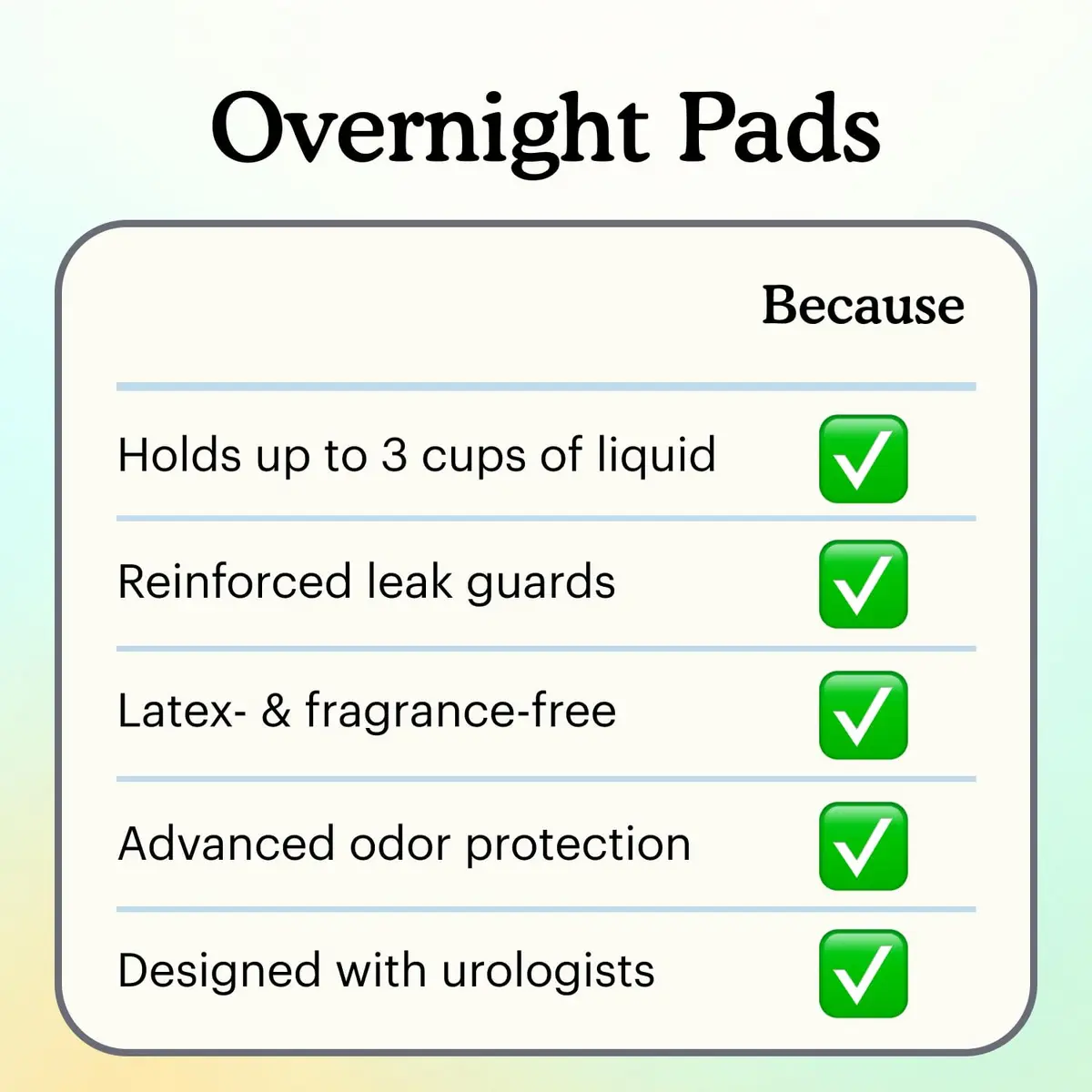 Because Premium Overnight Incontinence Pads for Women - Extra Heavy Absorbency, 120 Count (6 Packs of 20) | Leak-Free Nighttime Protection - view 8