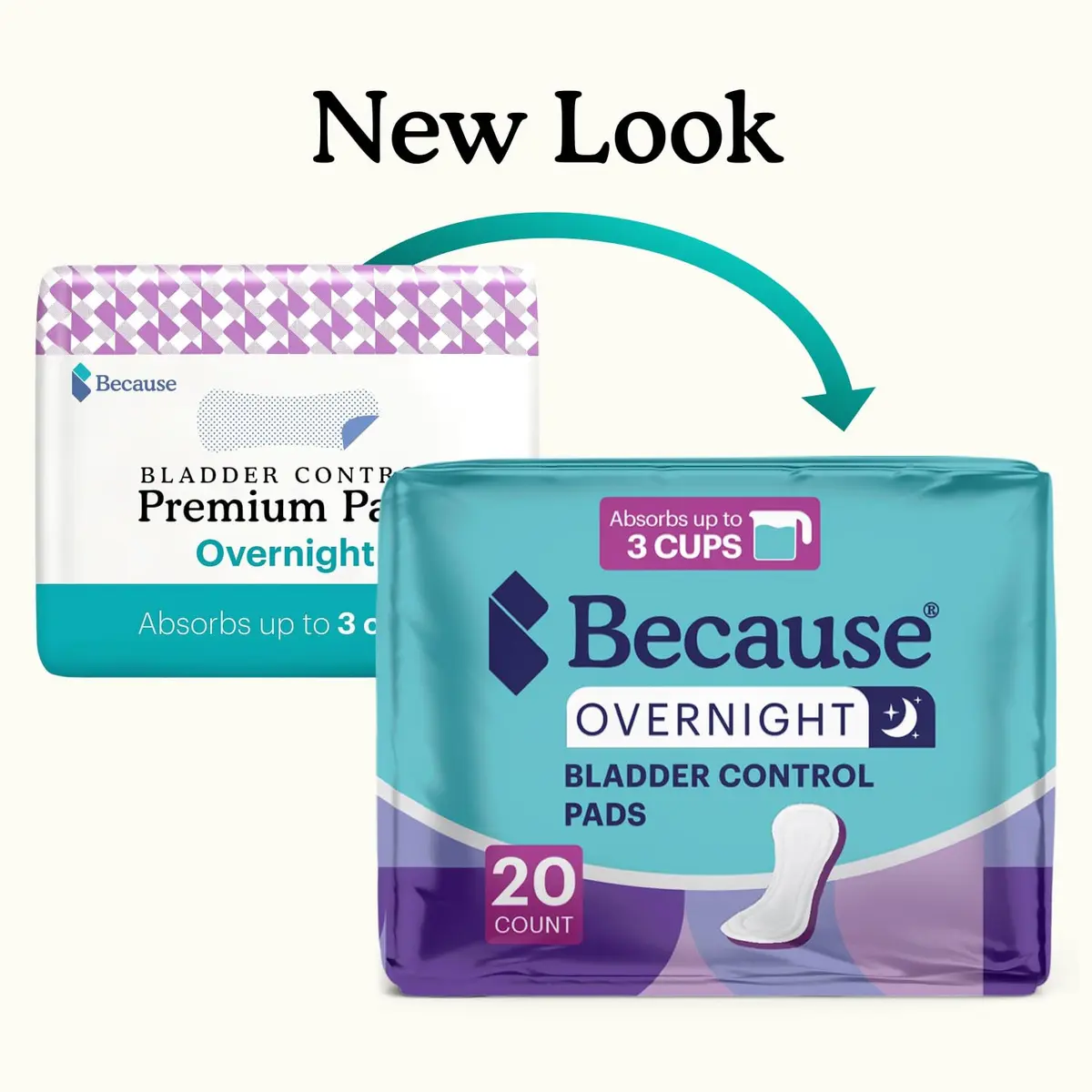 Because Premium Overnight Incontinence Pads for Women - Extra Heavy Absorbency, 120 Count (6 Packs of 20) | Leak-Free Nighttime Protection - view 3