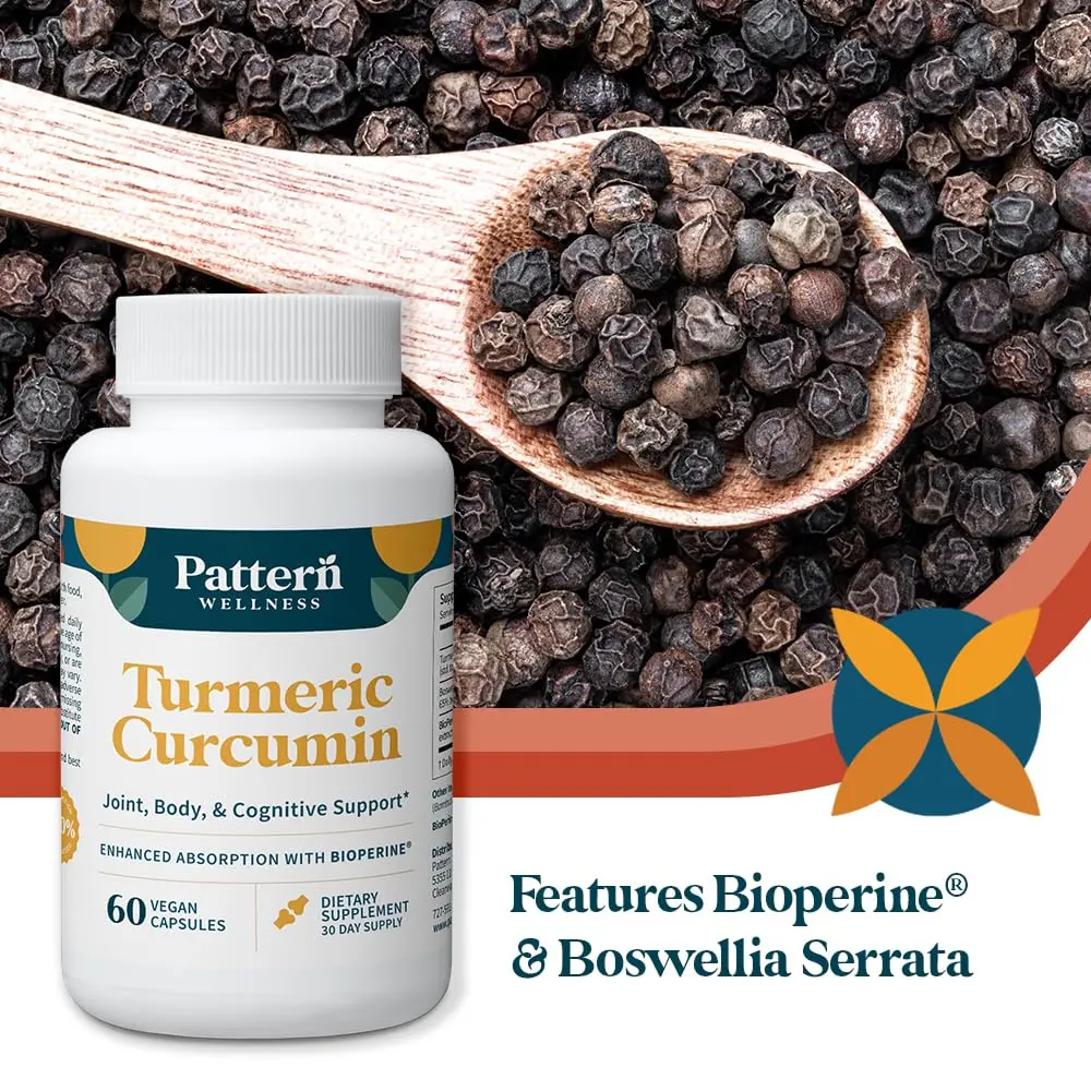 Pattern Wellness Turmeric Curcumin Supplement – 60 Capsules | 1300mg, 95% Curcuminoids, Bioperine for Absorption - view 6