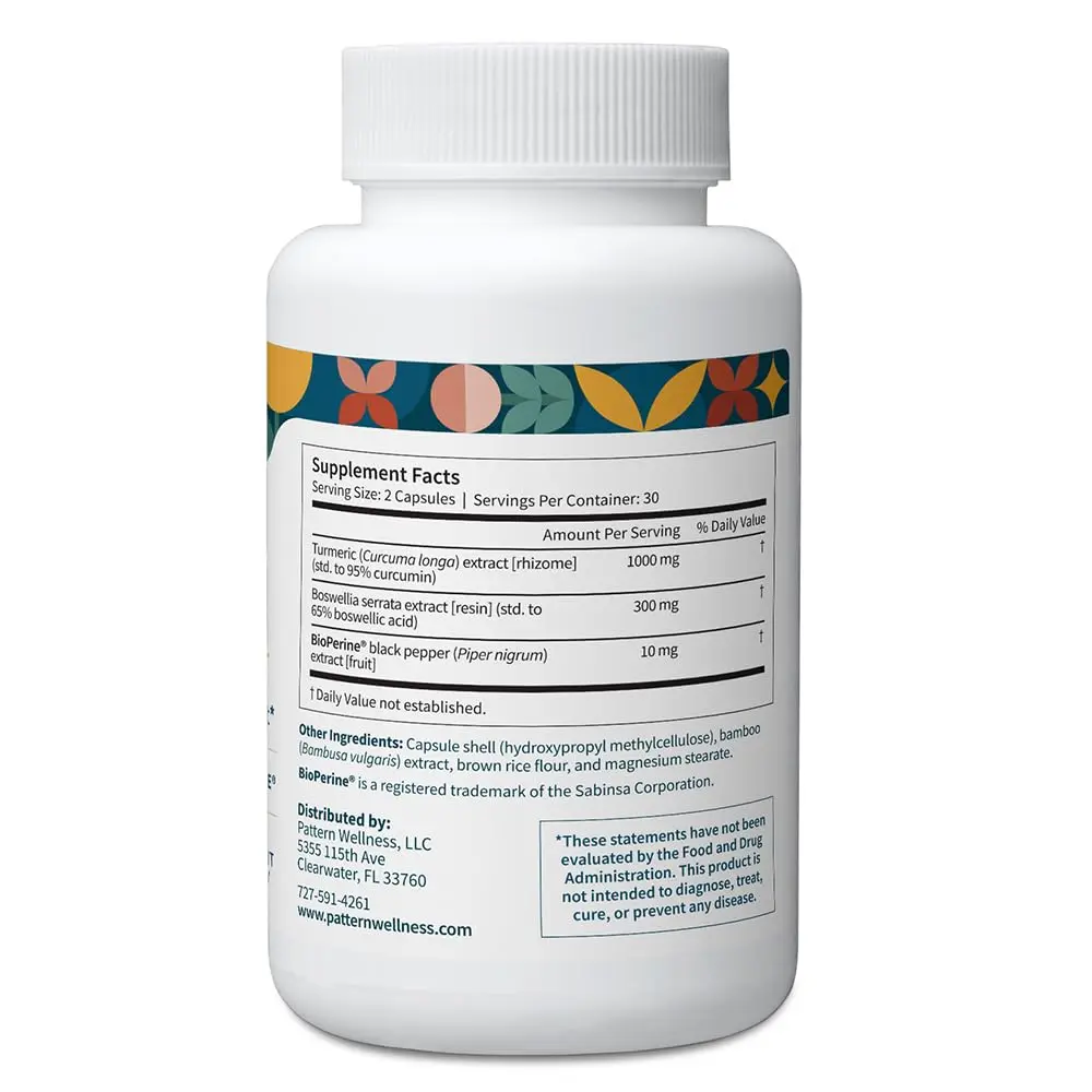 Pattern Wellness Turmeric Curcumin Supplement – 60 Capsules | 1300mg, 95% Curcuminoids, Bioperine for Absorption - view 3