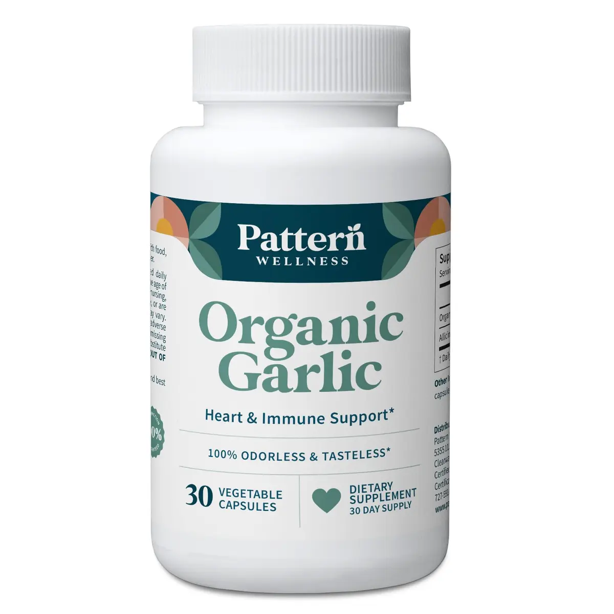 Pattern Wellness Odorless Organic Garlic Supplement – 30 Capsules | Supports Circulatory & Immune Health - main product image