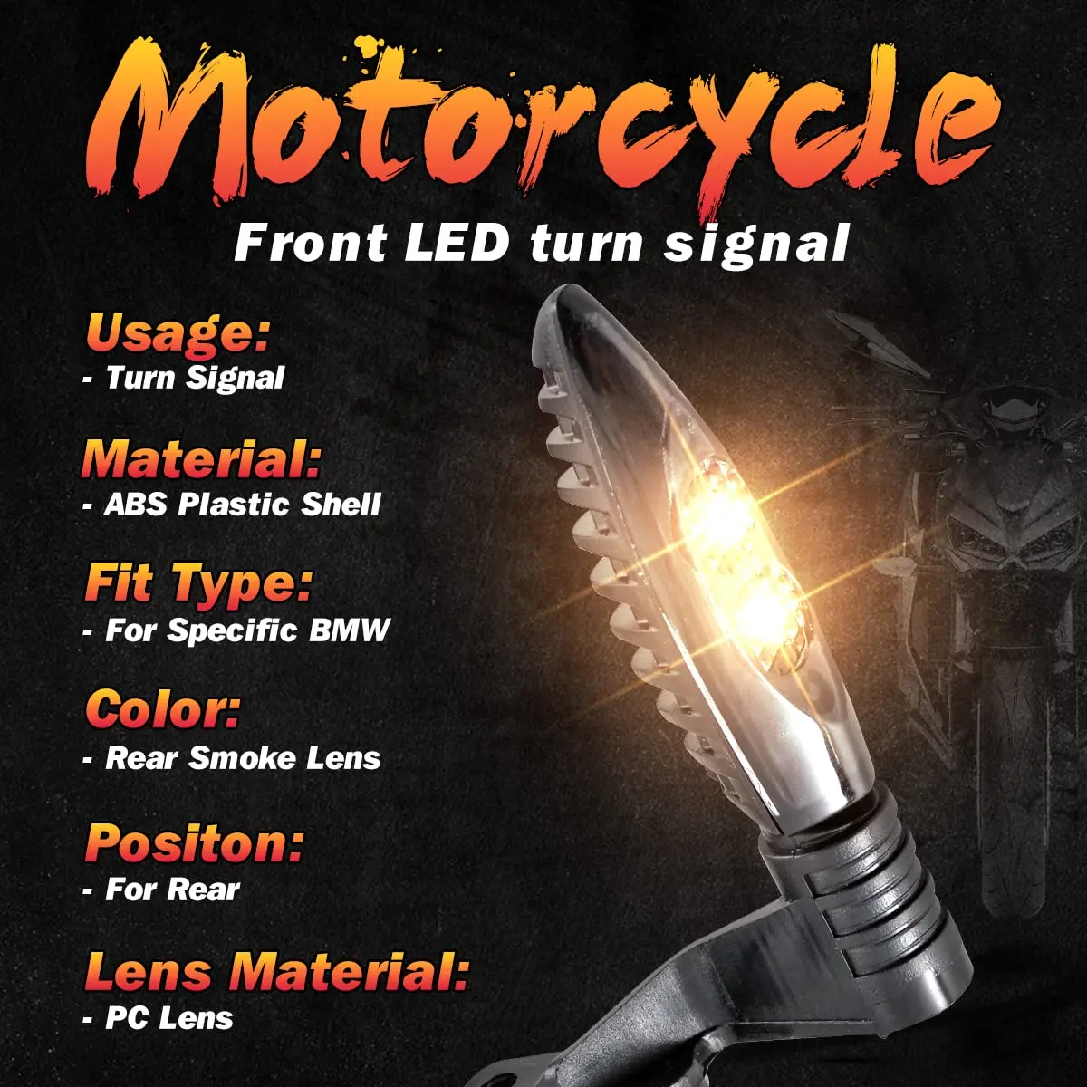 TUINCYN Motorcycle Turn Signal Light Rear LED Blinkers Indicators Compatible With BMW F650GS F700GS F800G F800R F800S F800ST HP2 Sport K1200R K1300R R1200GS R1200R G310GS G310R Amber (2 Pack) | Waterproof, Bright, Easy Install - view 6