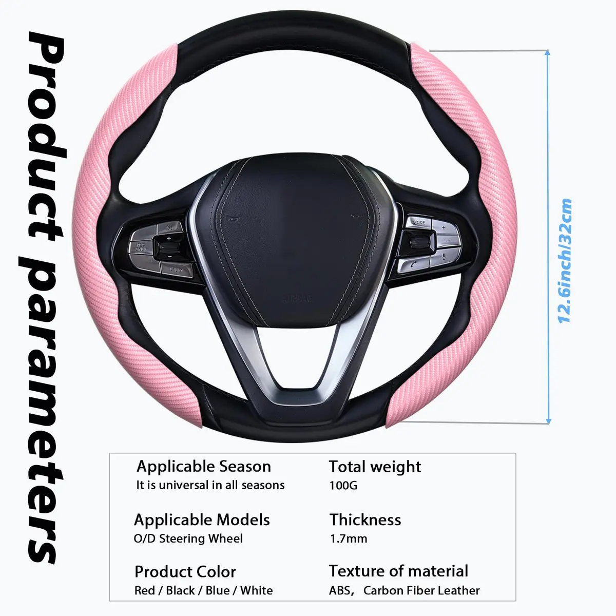 WOCOCN 2pcs Car Steering Wheel Cover, Anti-Skid Carbon Fiber, Pink | Breathable & Wear-Resistant - view 6