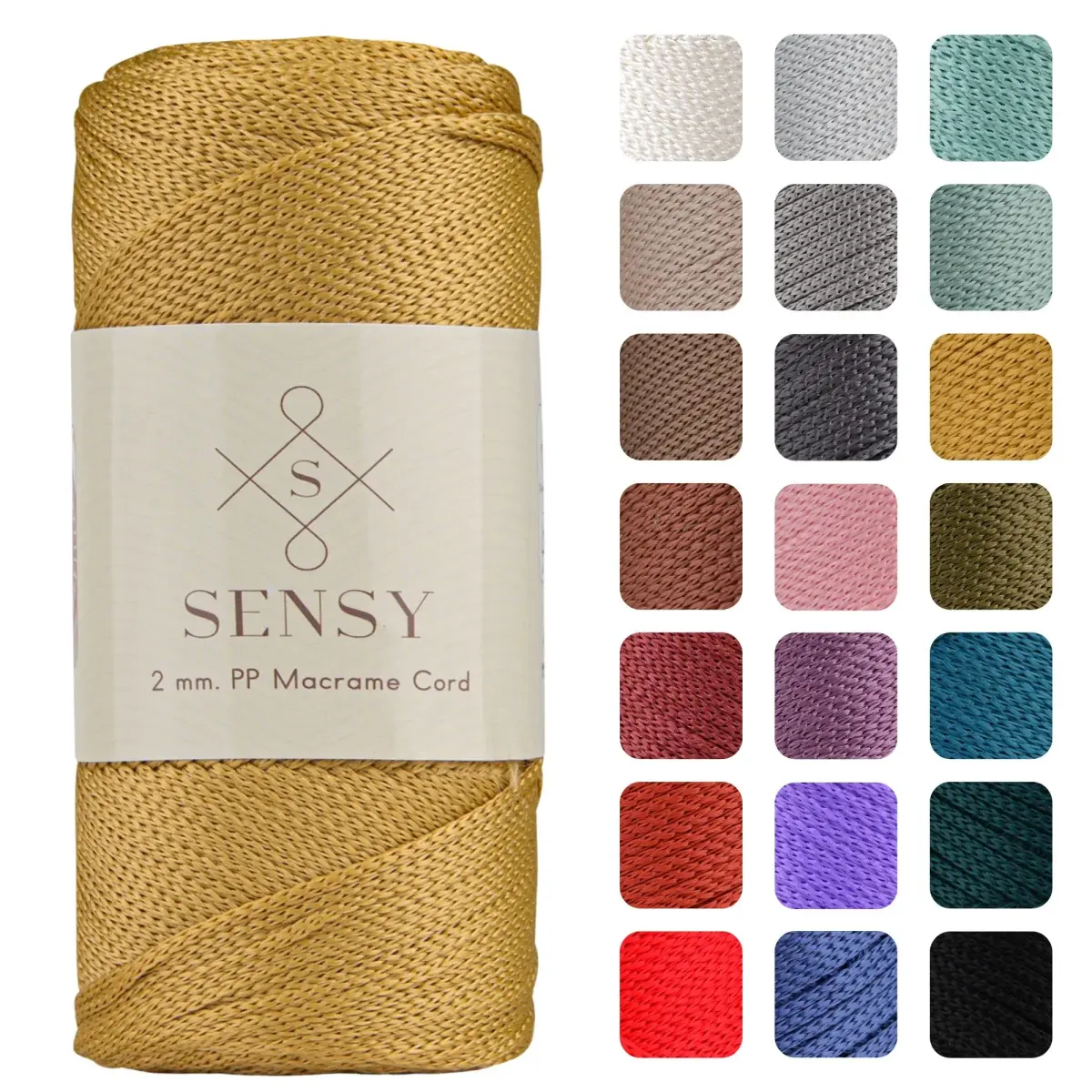 SENSY Premium Polyester Macrame Cord 2mm (754 ft / 230 m) Mustard | High Quality Crochet Bag Yarn - main product image