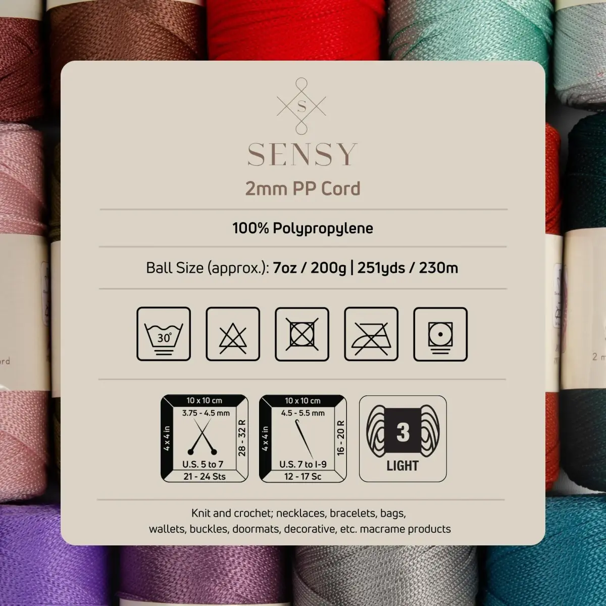 SENSY Premium Polyester Macrame Cord 2mm (754 ft / 230 m) Mustard | High Quality Crochet Bag Yarn - view 4