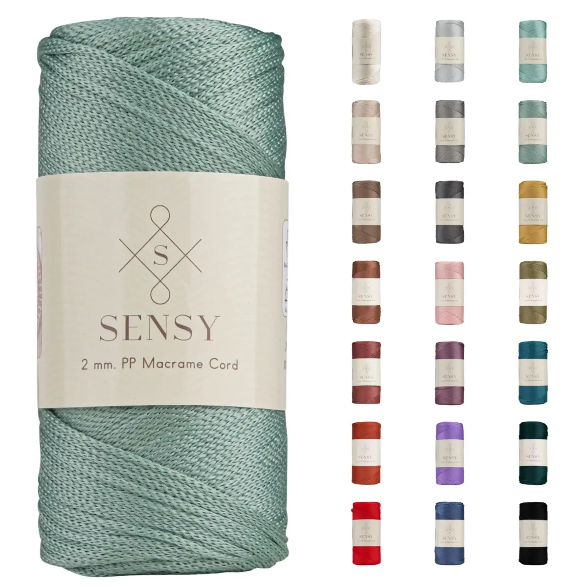 S SENSY 2mm Polyester Cord 251 Yards (230m) | Sage Color Macrame Rope for Bags & Decor - main product image