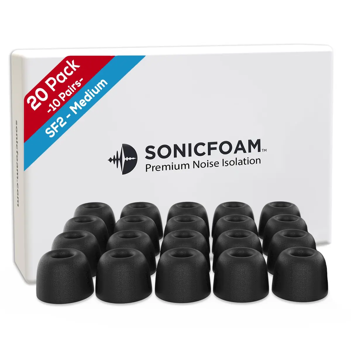 SONICFOAM SF2 Memory Foam Earbud Tips Medium | Fits Earbuds 4.4-5.7mm, Lasts 4 Weeks - main product image