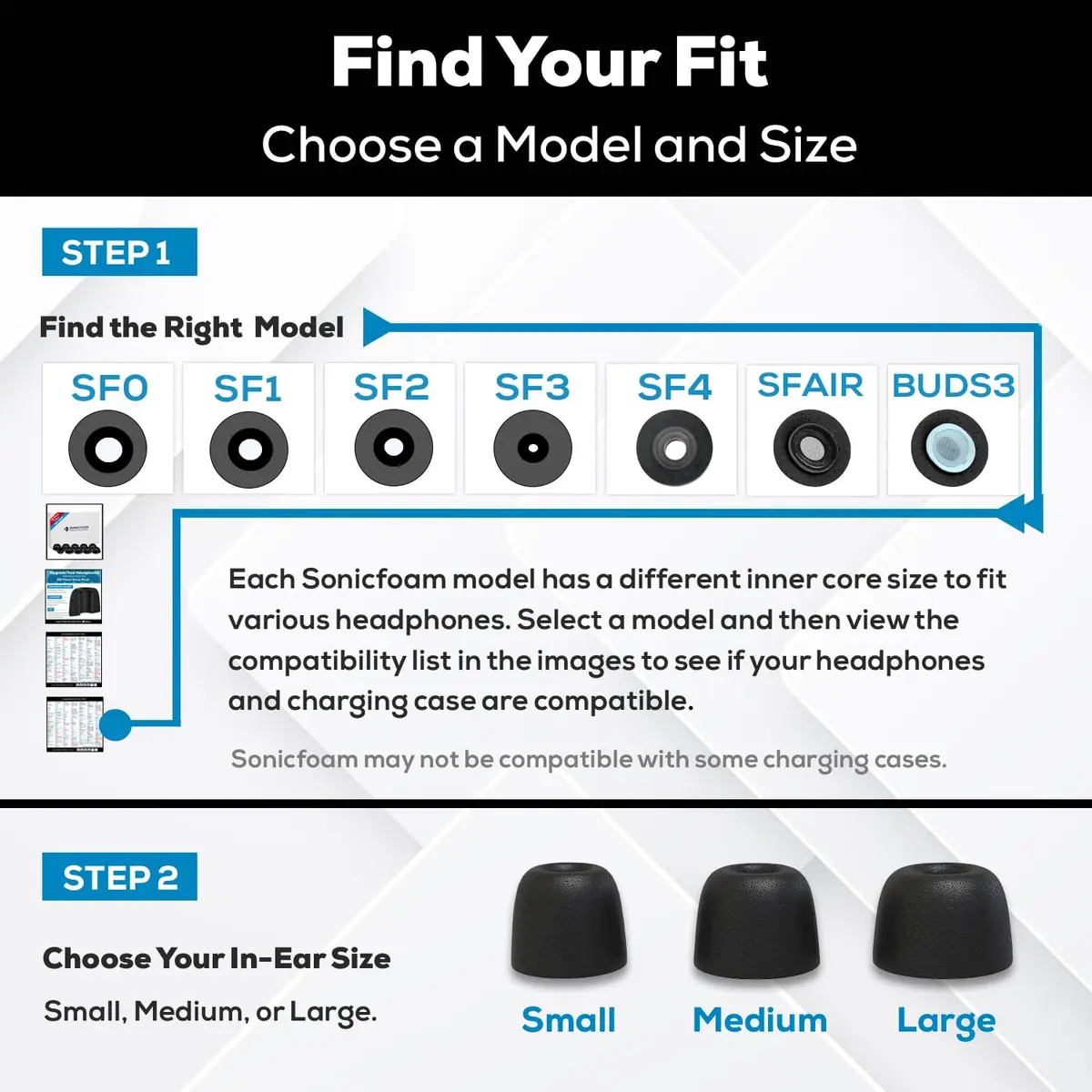 SONICFOAM SF2 Memory Foam Earbud Tips Medium | Fits Earbuds 4.4-5.7mm, Lasts 4 Weeks - view 2