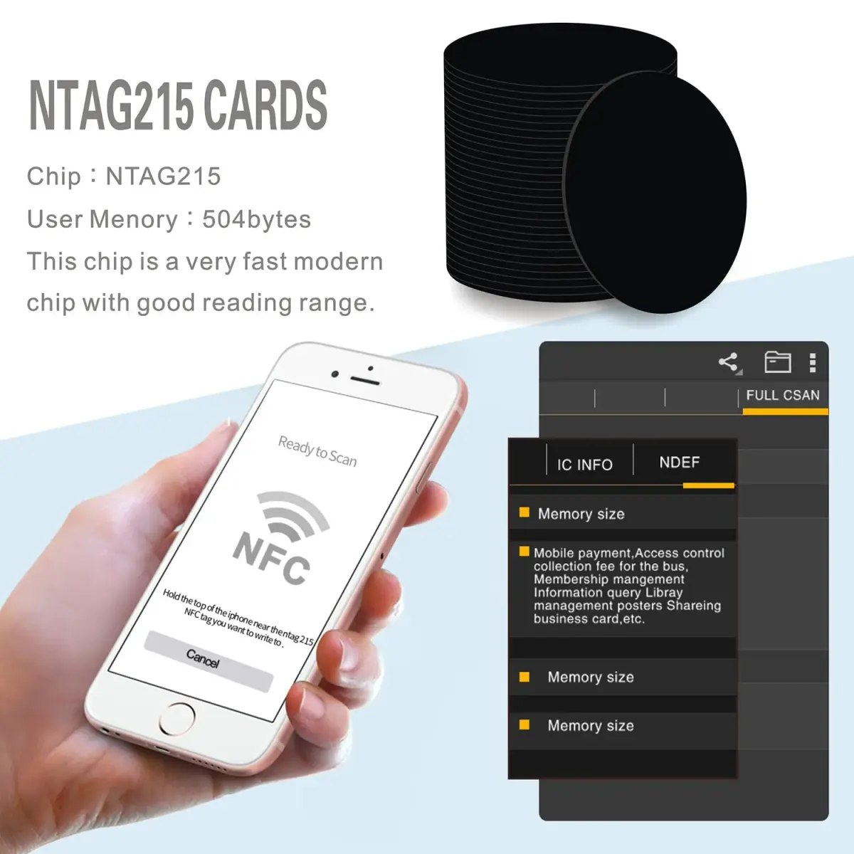 sanpopo Black 10PCS NTAG215 NFC Cards | 504 Bytes Memory - view 4