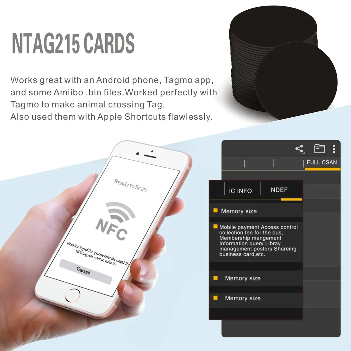 sanpopo NFC Tags Ntag215 50 pcs Waterproof Black | Programmable NFC Business Cards for iPhone & Android - view 5