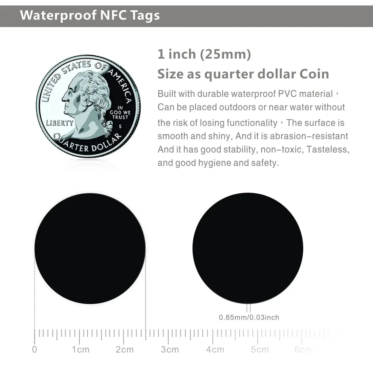 sanpopo Black NFC Cards 30PCS 25mm (1 Inch) Coin NFC Card | NTAG215 Chip with 504 Bytes Memory - view 3