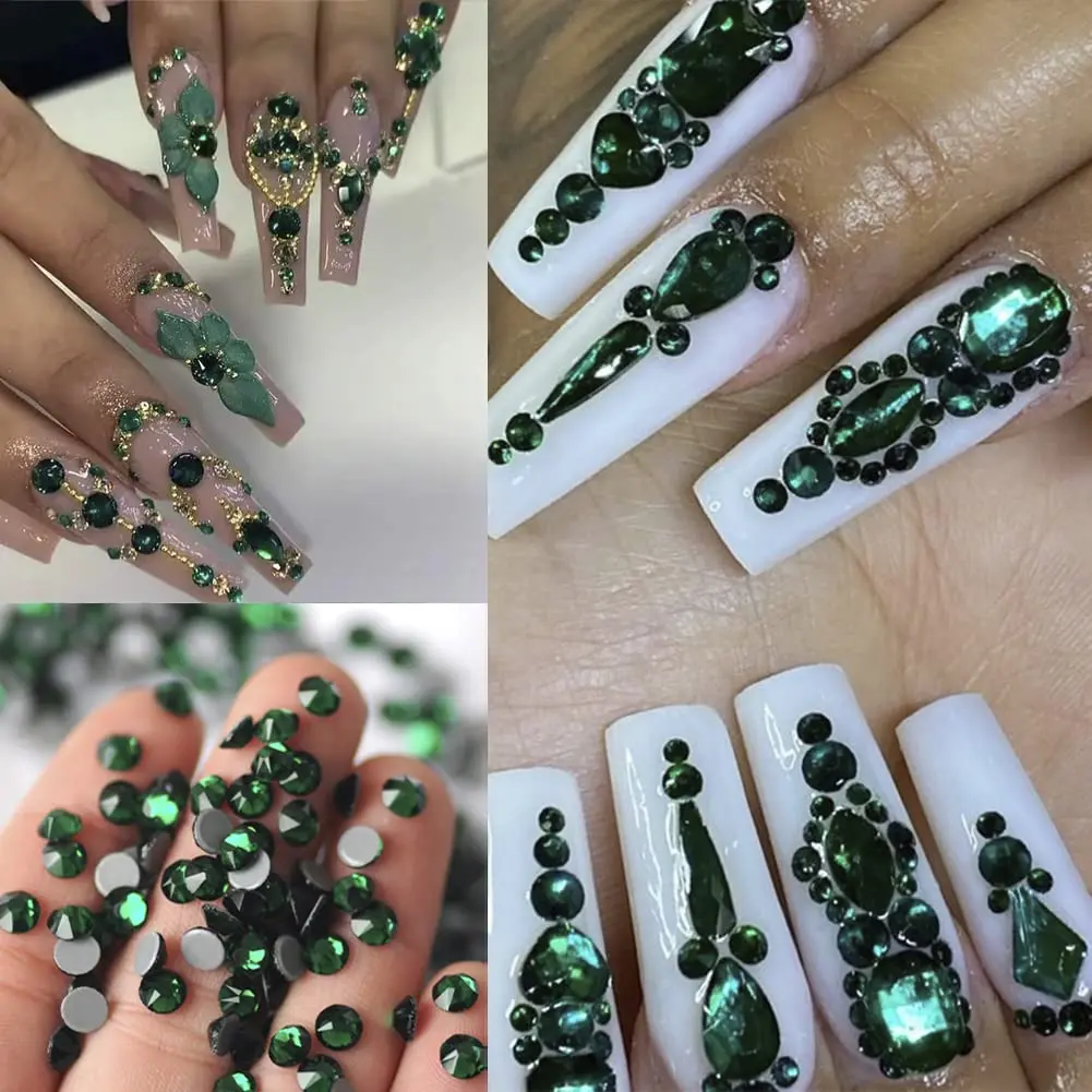 La Jolie Jasmin 735 Pieces Green Rhinestones for Nails | High-Quality Nail Art Crystals (735 pcs, Glass, AB Finish) - view 4